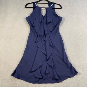 Venus Women’s Elegant Blue Sleeveless Halter Ruffle Mini Dress, Back Zipper, 4